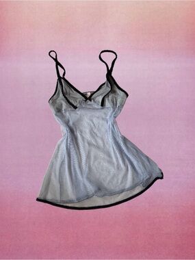 Victoria's Secret Light Blue Mesh Chemise with Black Trim